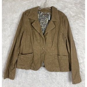 i.e. Relaxed Jacket Fitted Blazer Button Front Embroidered Floral XL